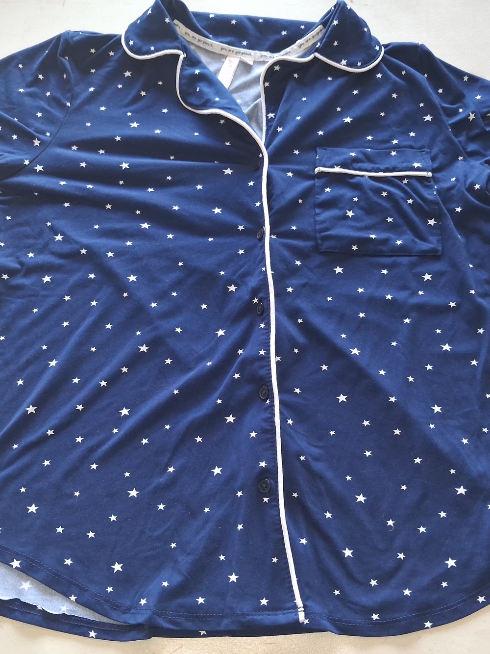 Kids Navy Star-Print Pajama Top with White Piping